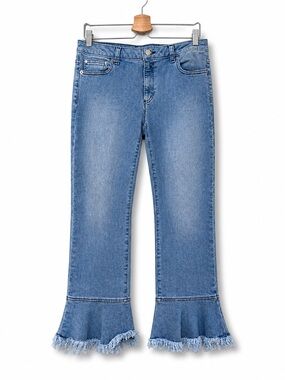 Michael Kors | Blue Light Wash Fray Ruffle Hem Denim Izzy Flounce Jeans 6